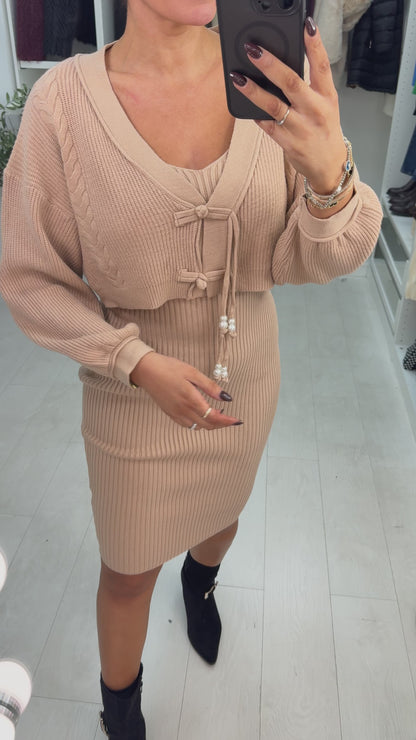 Rebecca Plain Tie Front 2 Piece Knitted Dress