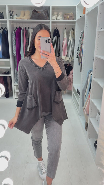 Usher Curved Hem Pocket Detail Jumper