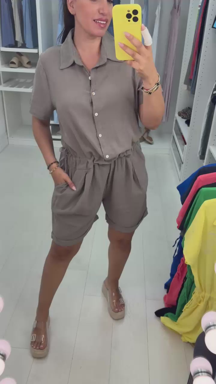 Load video: Amelie Plain Adjustable Tie Side Playsuit