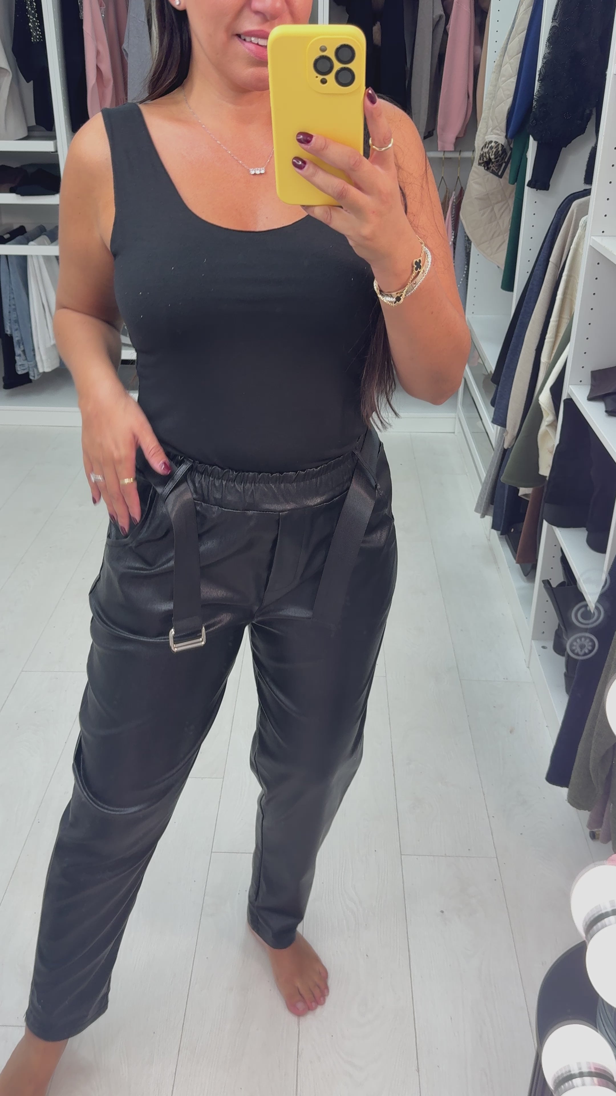 Callen Faux Leather Belted Joggers