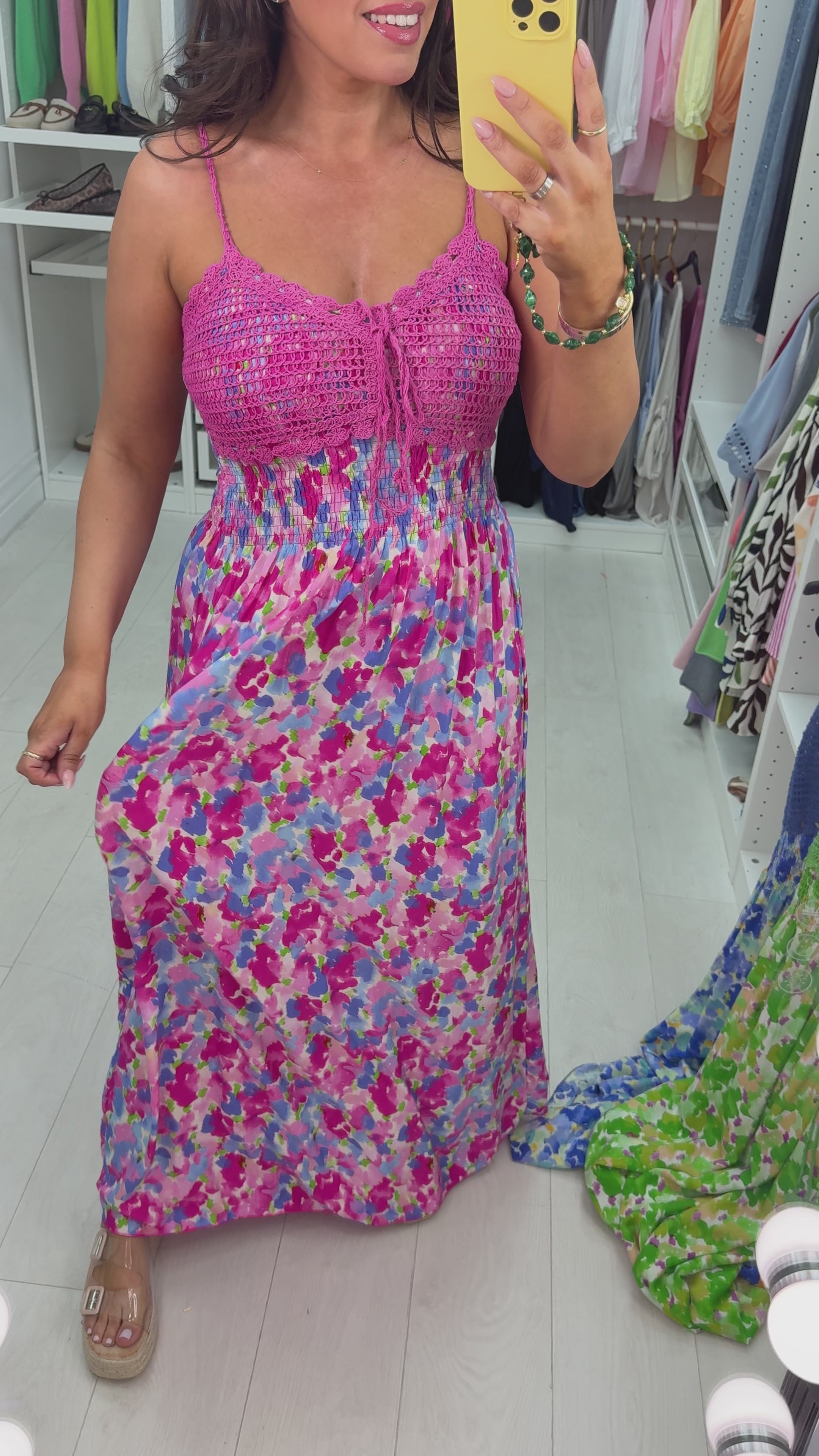 Falisha Watercolour Print Crochet Bust Maxi Dress