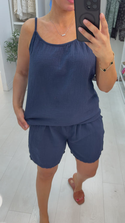 Quincy Plain Cheesecloth Shorts Co-Ord Set