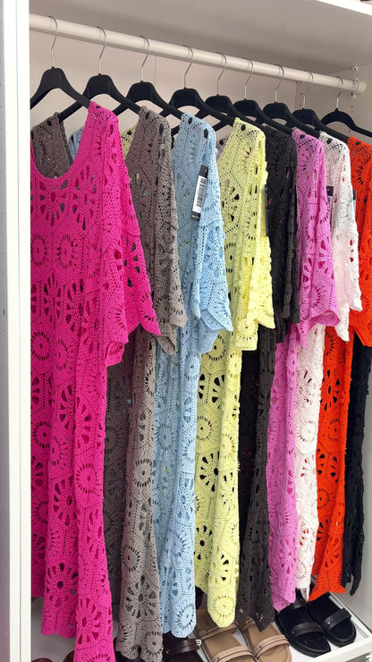 Noelia 3/4 Sleeve Crochet Midi Dress