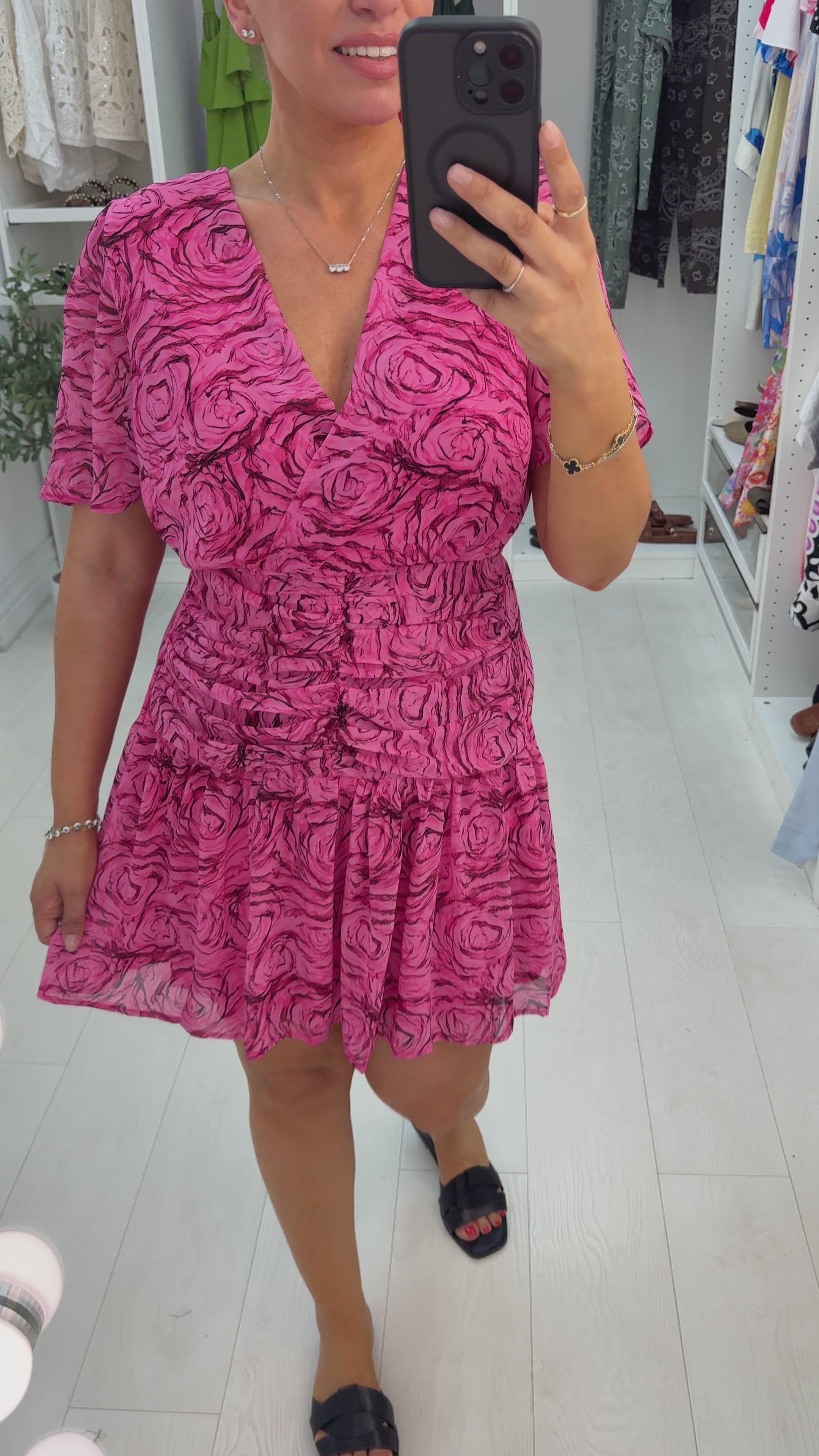 Simonna Rose print Shirred Waist Dress