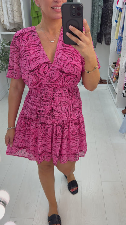 Simonna Rose print Shirred Waist Dress