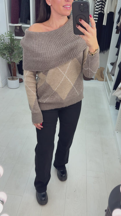 Nelly Argyle Print Bardot Jumper