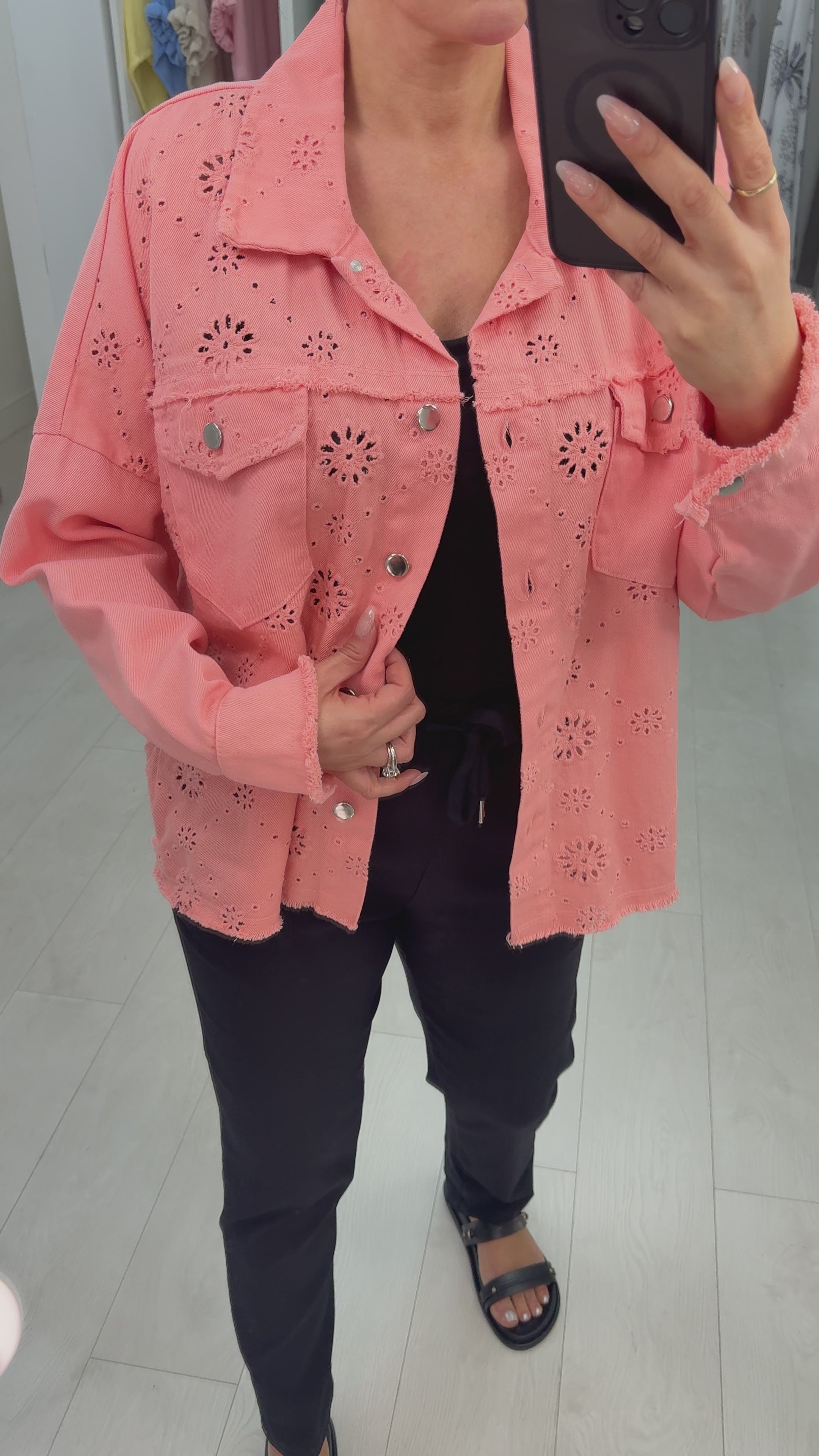 Load video: Marcelo Broidery Anglaise Denim Jacket