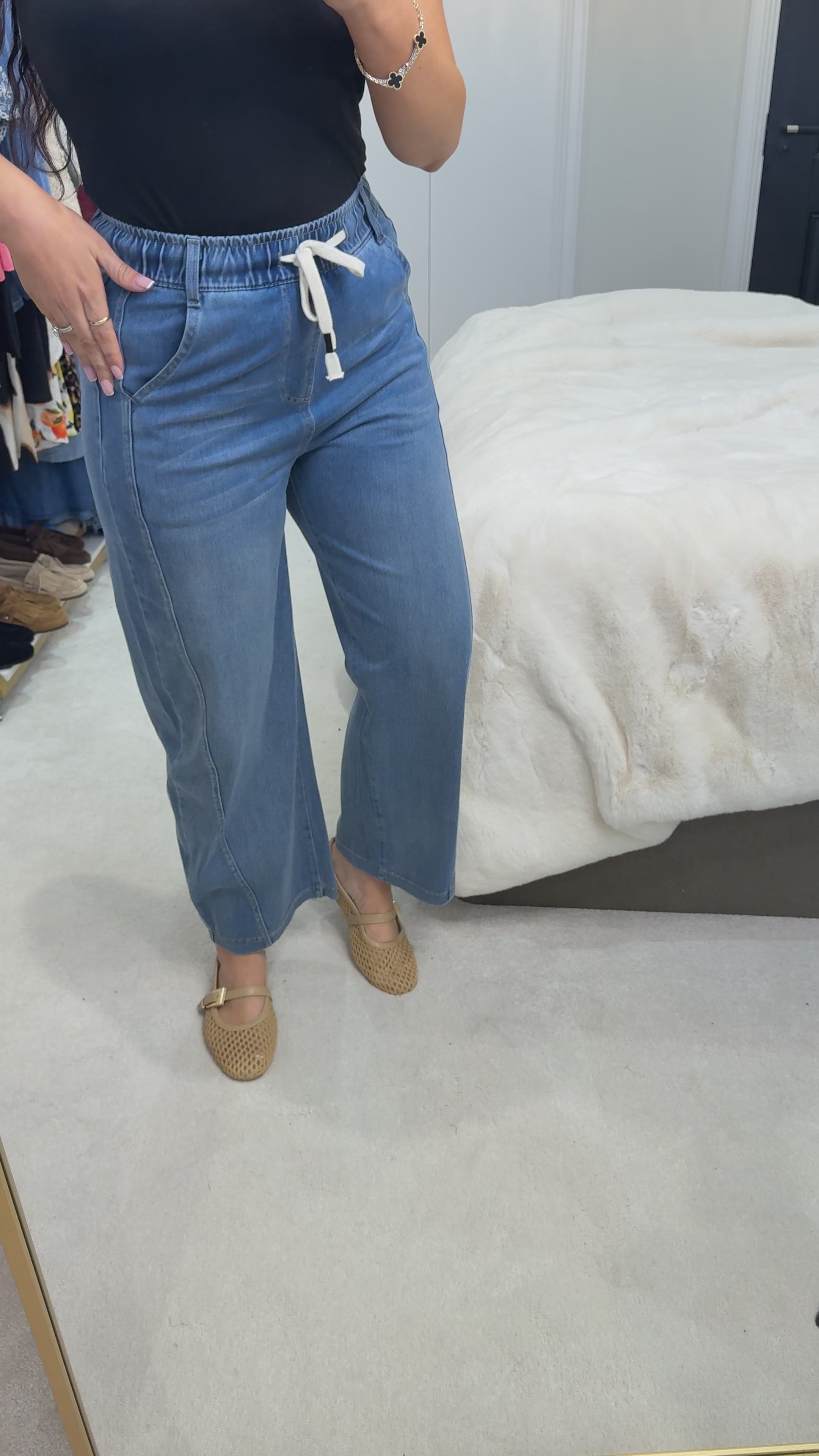 Load video: Briley Barrel Leg Jogger Jeans