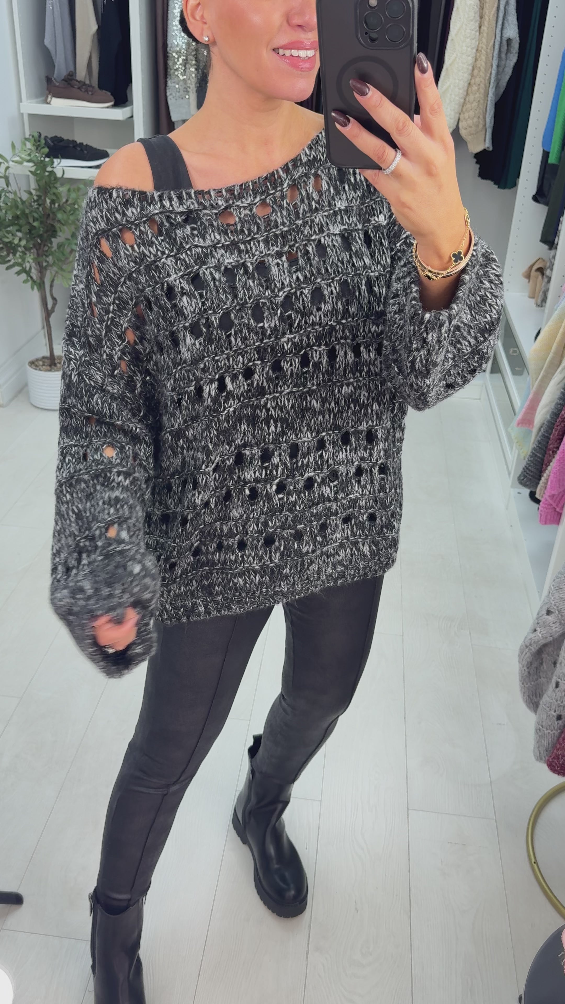 Load video: Cienna Chunky Eyelit Stitch Knit Jumper