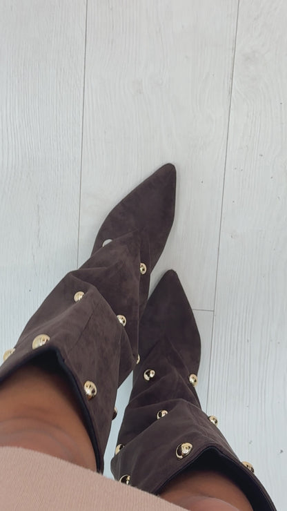 Jenna Studded Medium Stiletto Heel Knee Boots