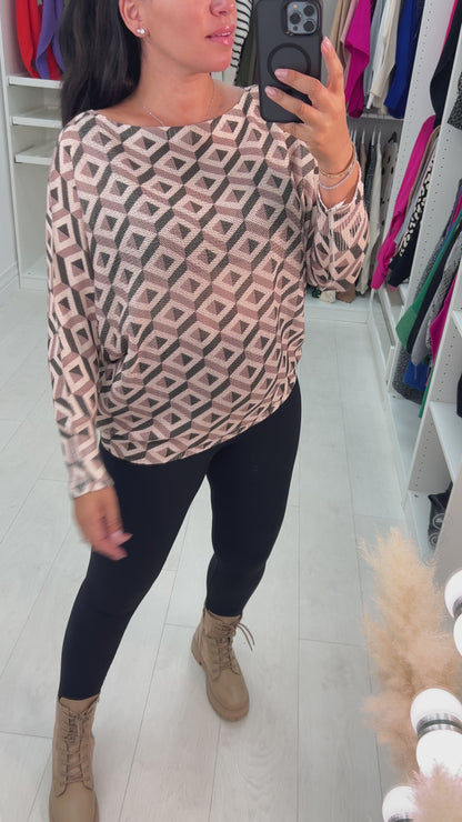 Myra Crochet Detail Diamond Pattern Top