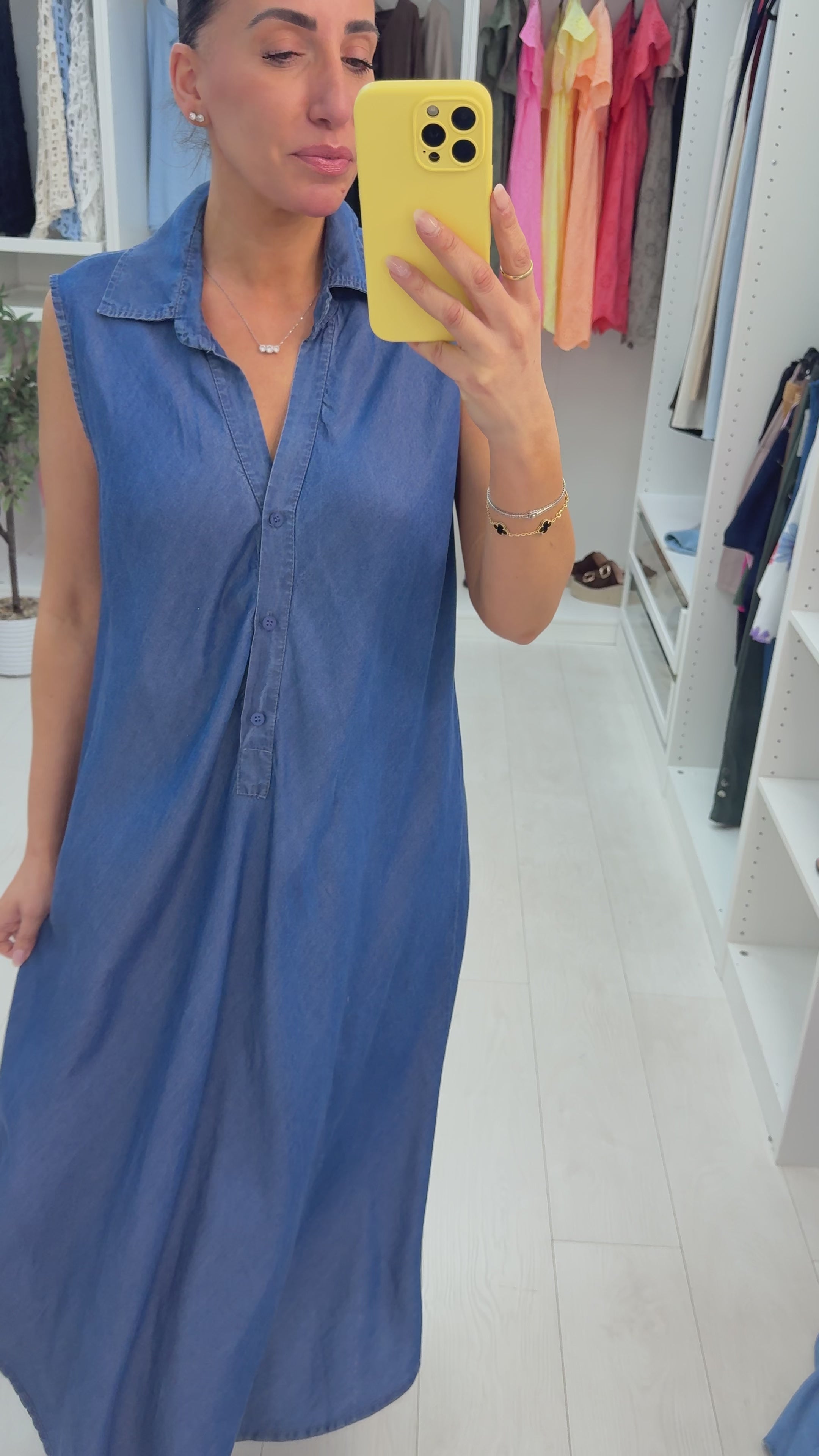 Load video: Zariah V Neck Loose Fit Denim Maxi Dress