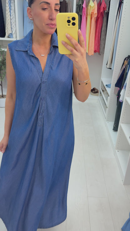 Zariah V Neck Loose Fit Denim Maxi Dress