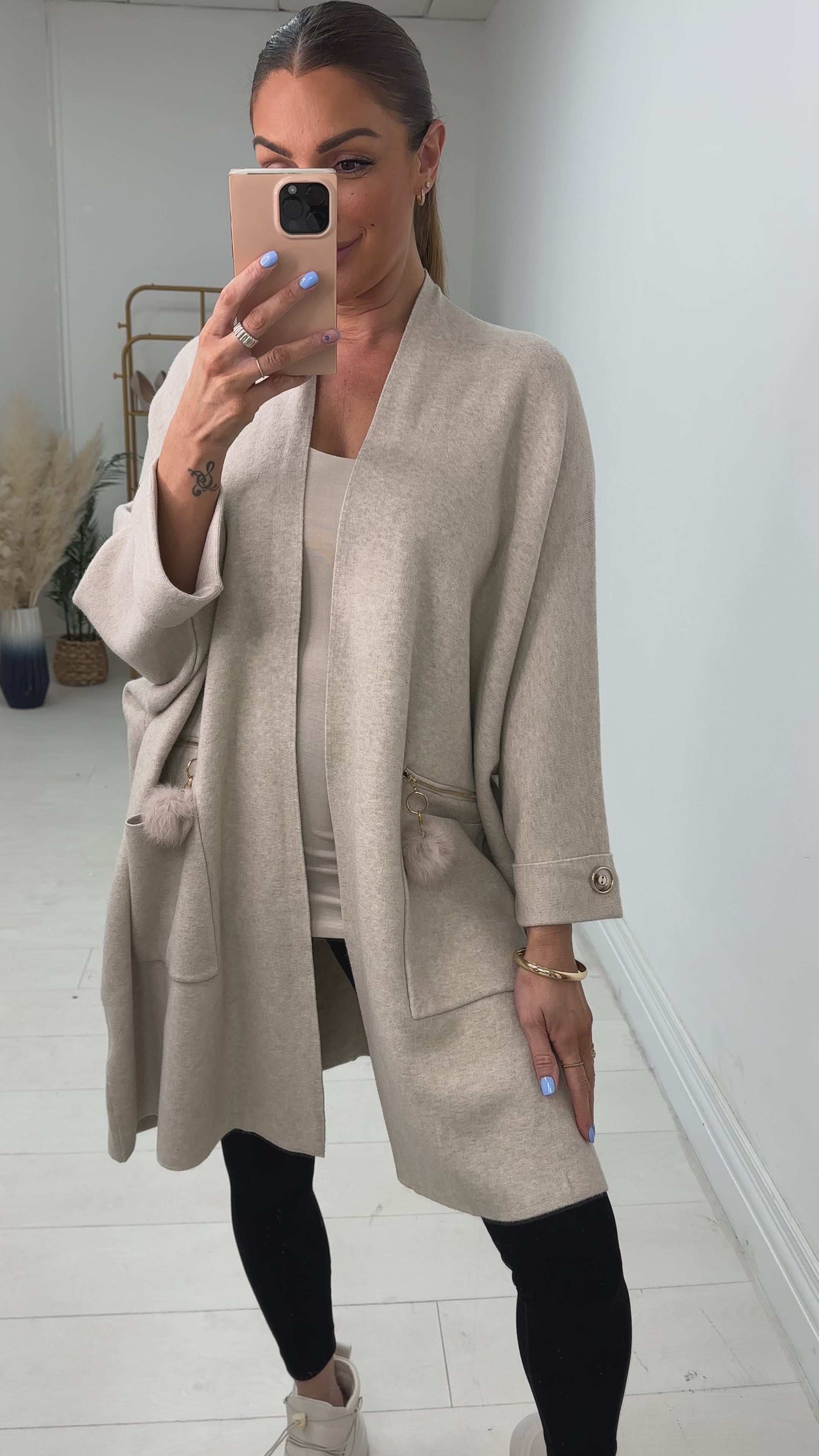 Load video: Selah Pom Pom Detailed Pocket Knit Cardigan