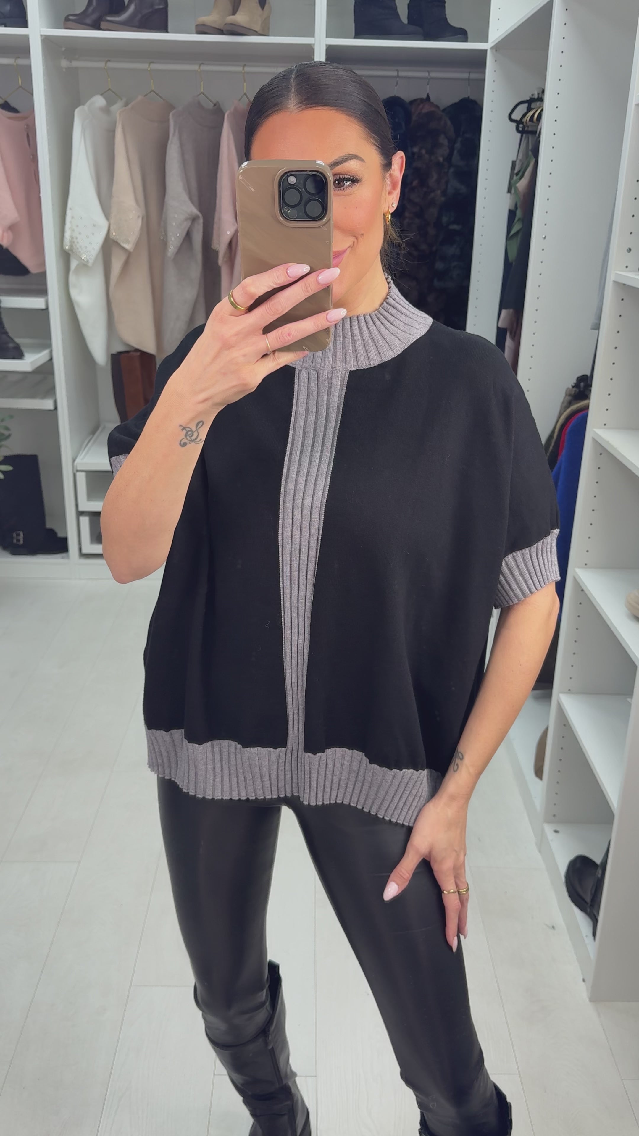 Load video: Tianey Colour Block Short Sleeve Jumper