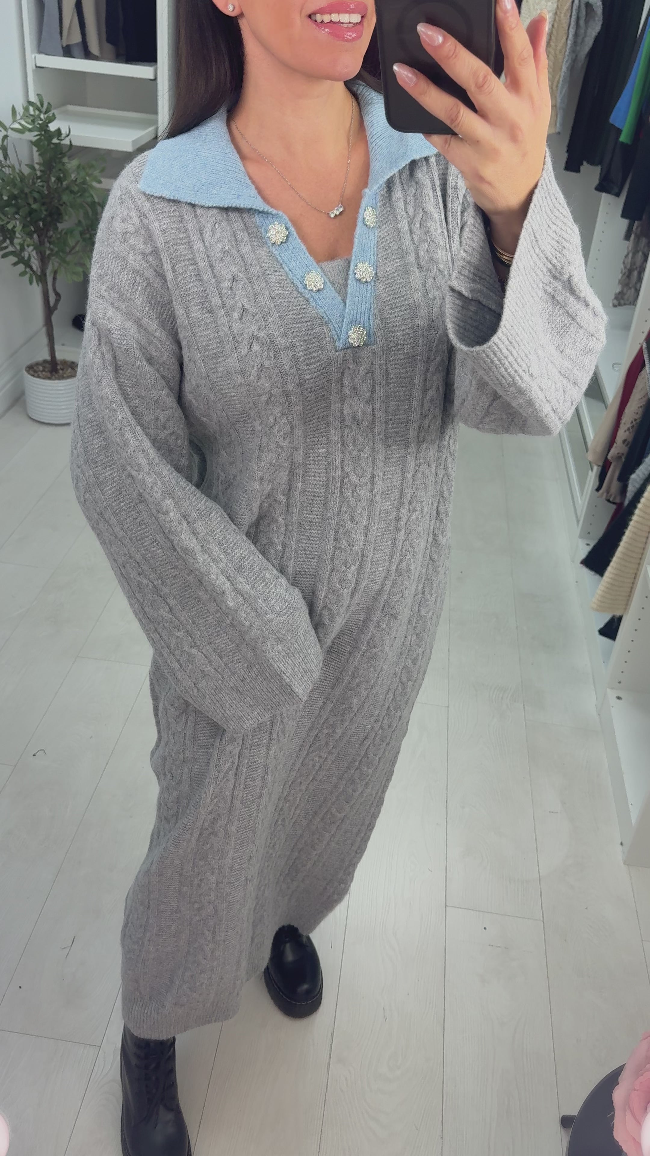 Load video: Cecilie Cable Knit V Neck Maxi Jumper Dress