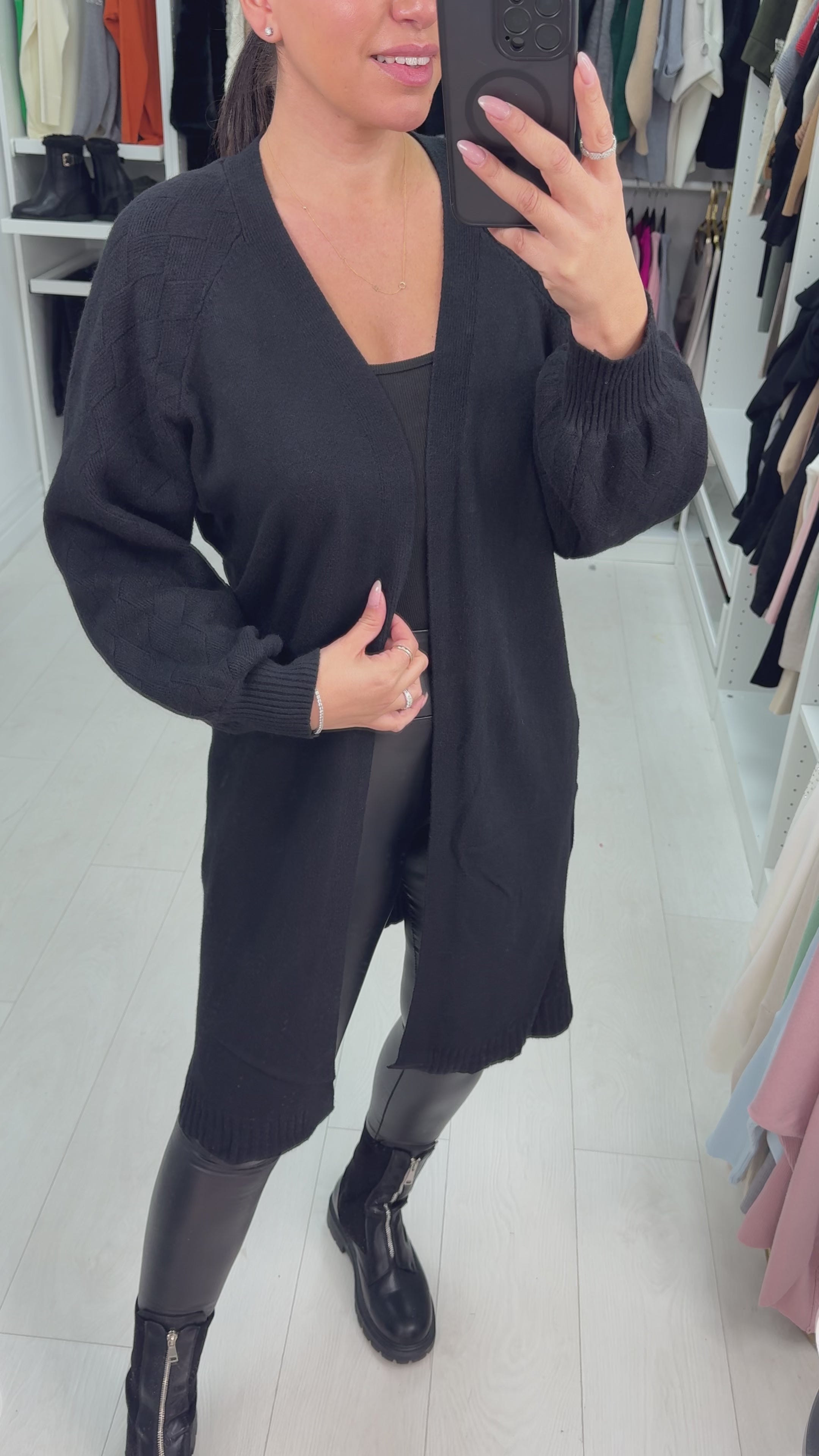 Load video: Sianna Plain Ballon Sleeve Longline Cardigan