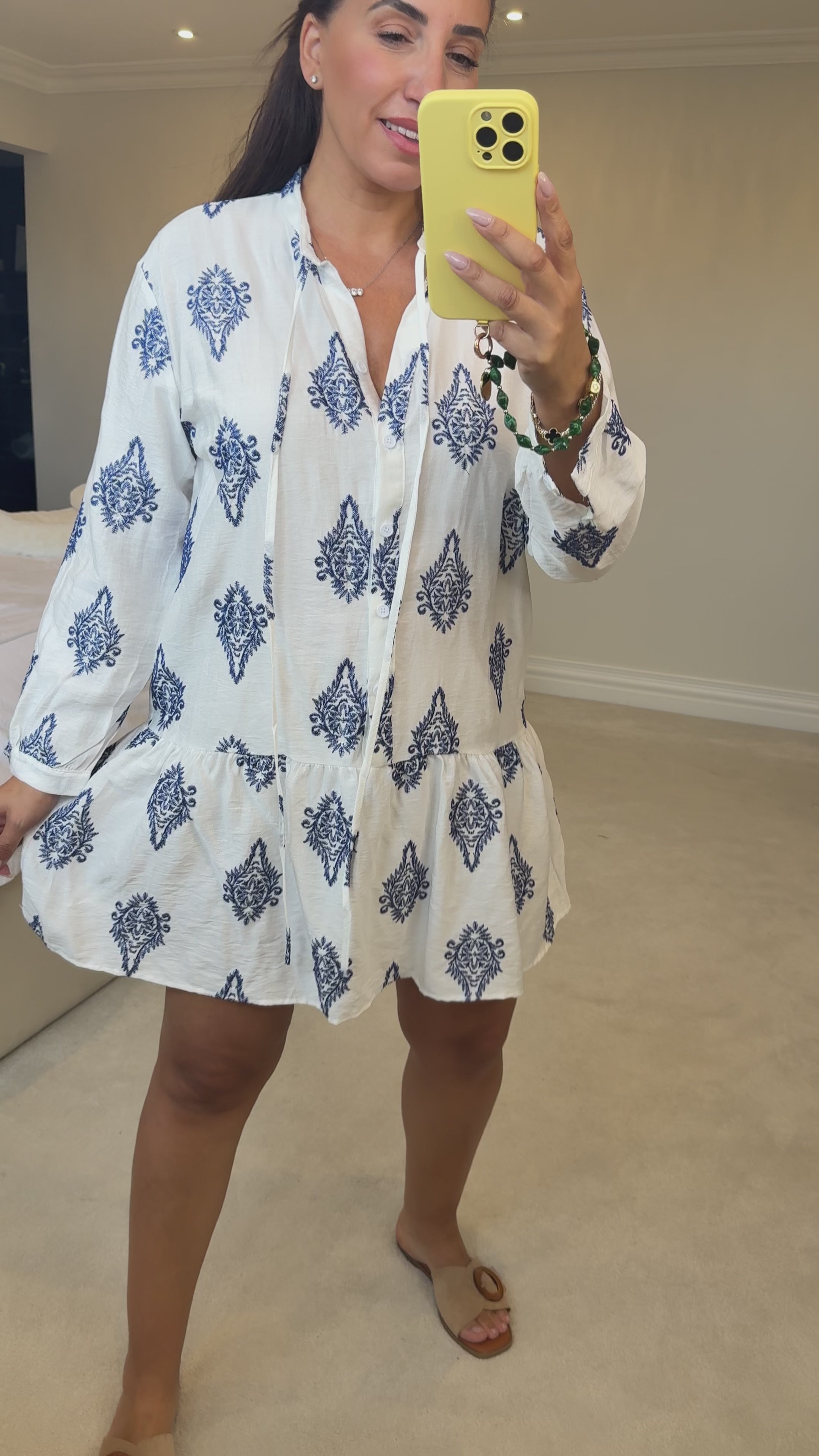 Load video: Vicenta Embroidered Detail Button Front Dress