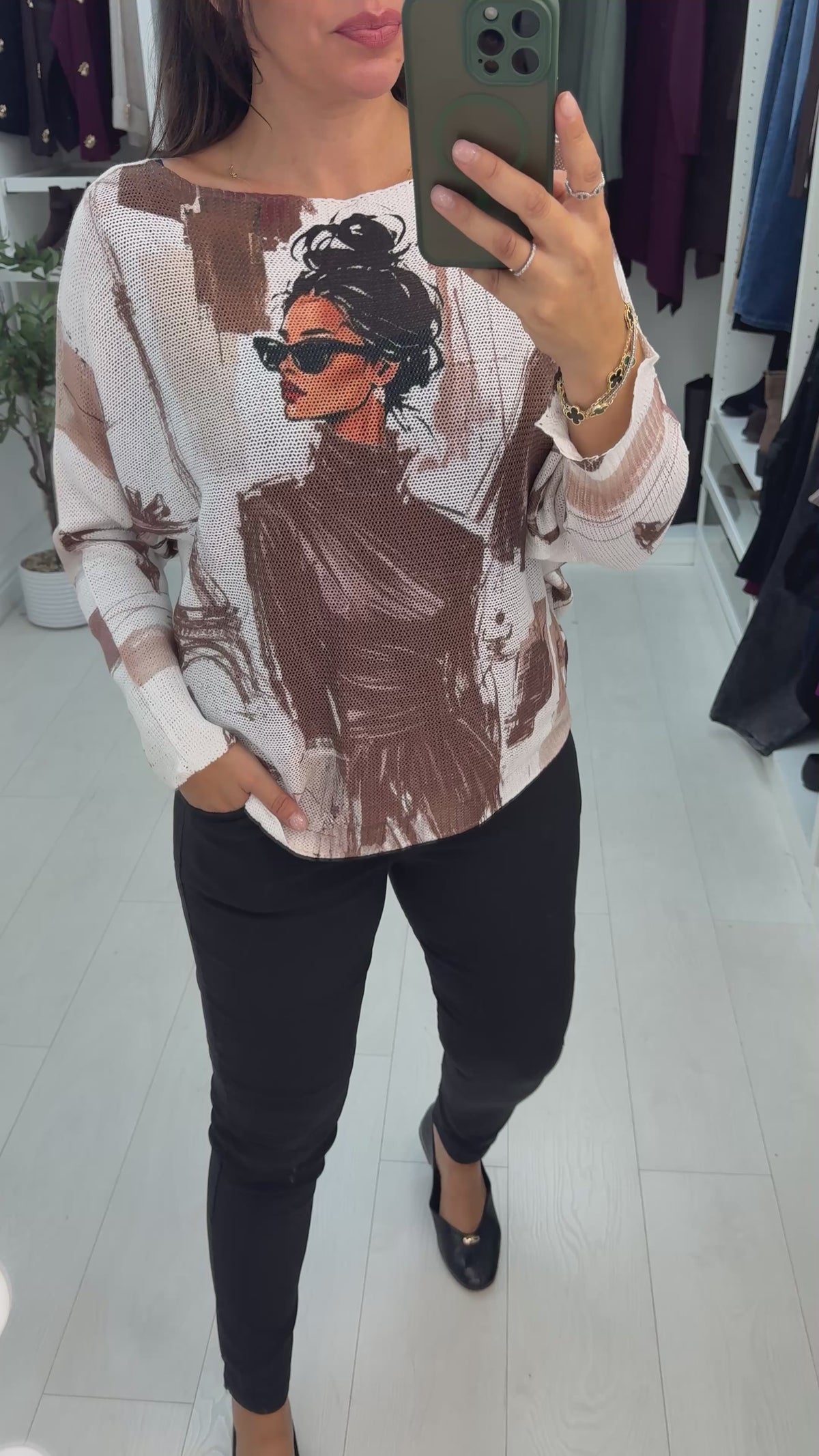 Candella Paris Print Batwing Top