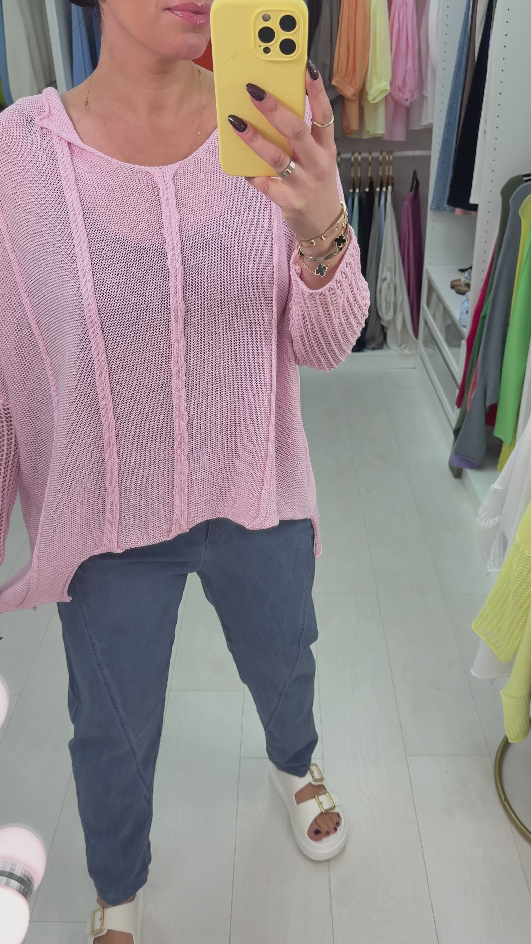 Bella Plain Asymmetric Crochet Oversized Top