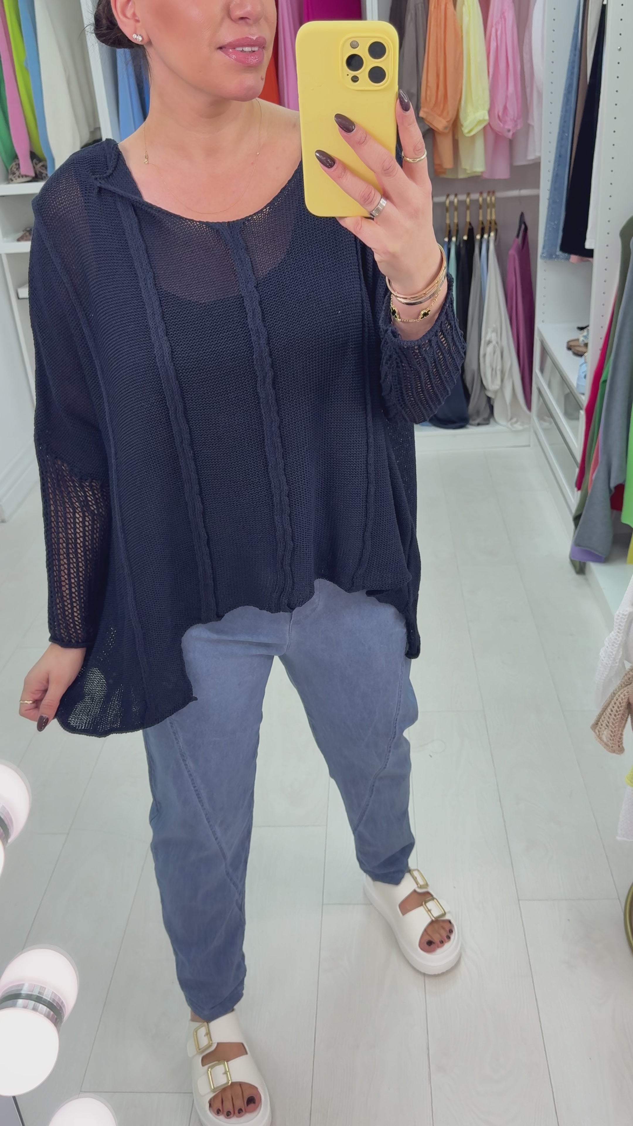 Bella Plain Asymmetric Crochet Oversized Top