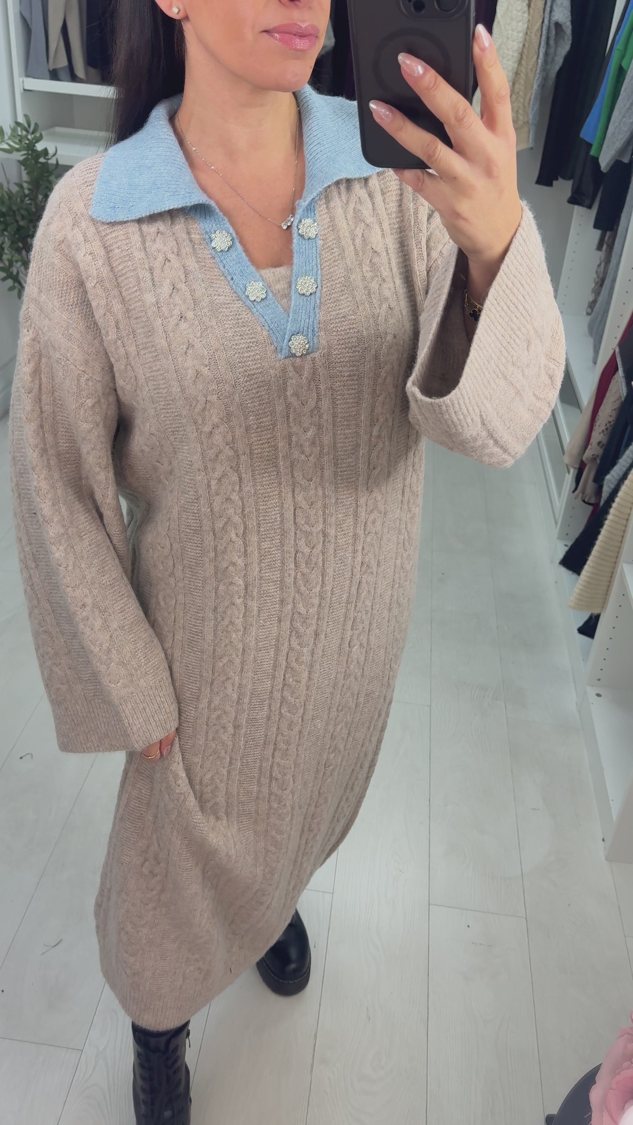 Load video: Cecilie Cable Knit V Neck Maxi Jumper Dress