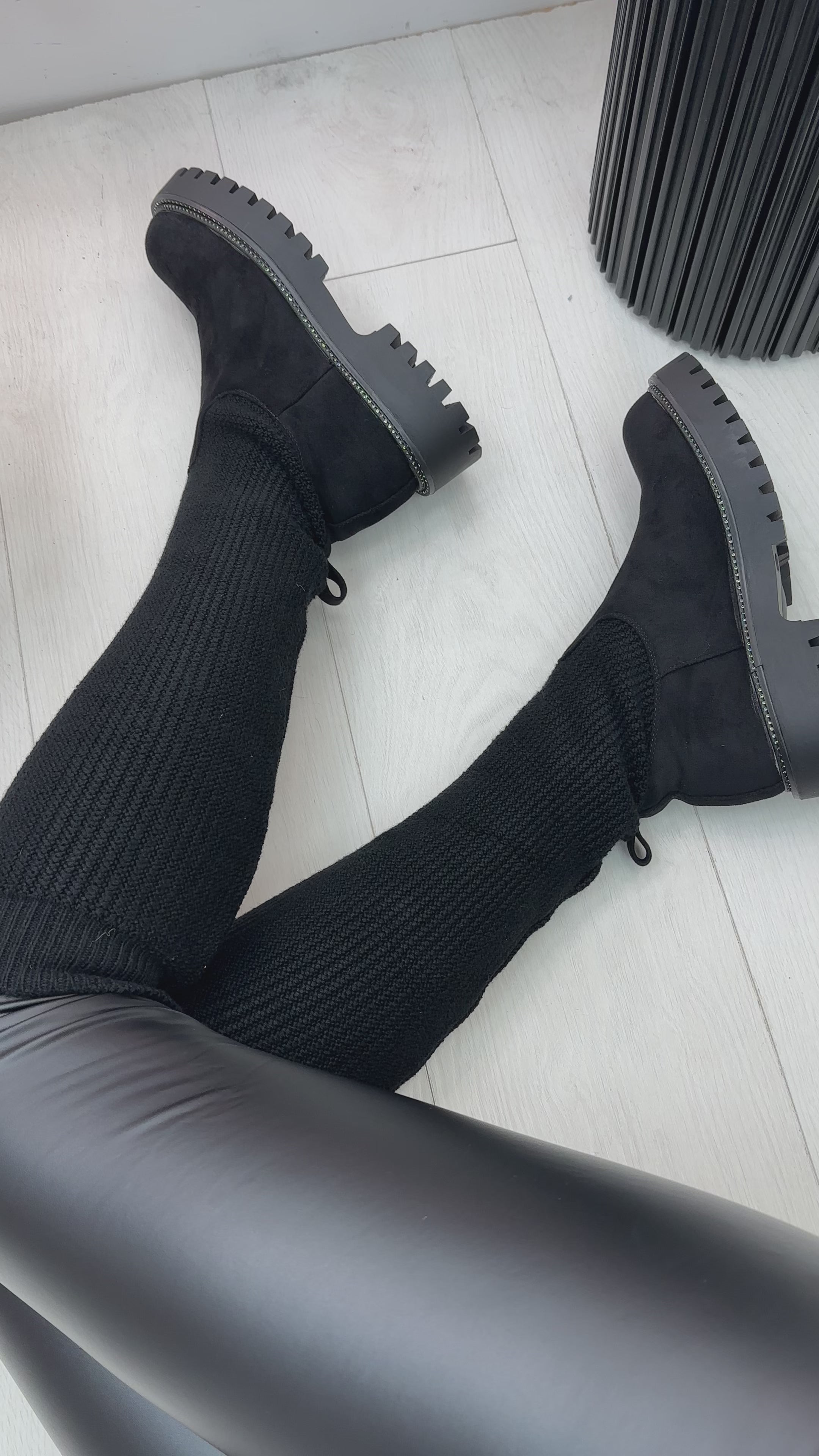 Load video: Remy Suede Sock Knee High Boots