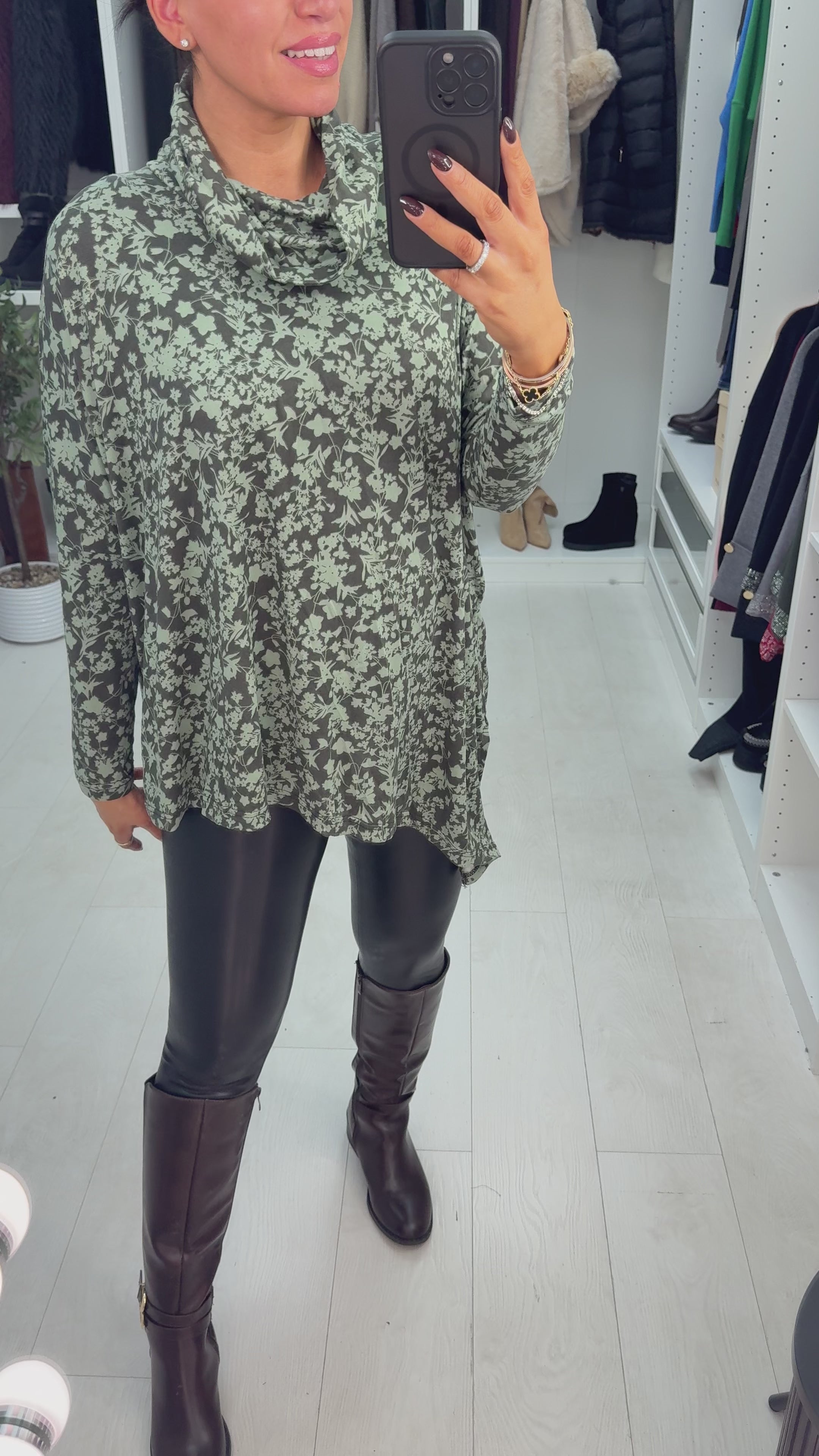 Load video: Adalina Floral Print Cowl Neck Loose Fit Jumper