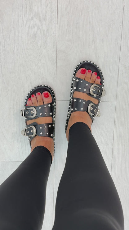 Octavio Gem Studded Double Buckle Sliders