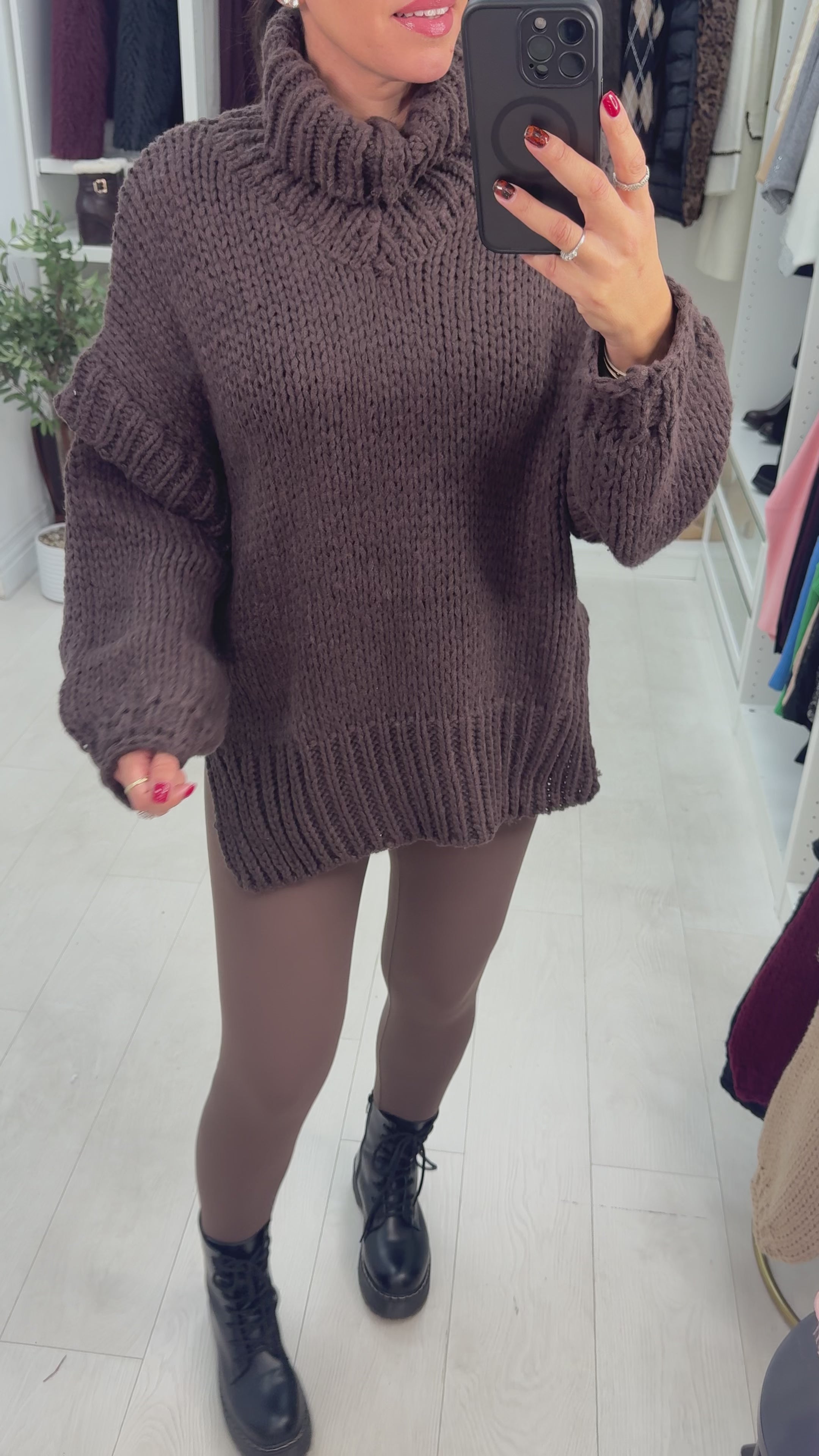 Load video: Grayson Chunky Knit Roll Neck Jumper