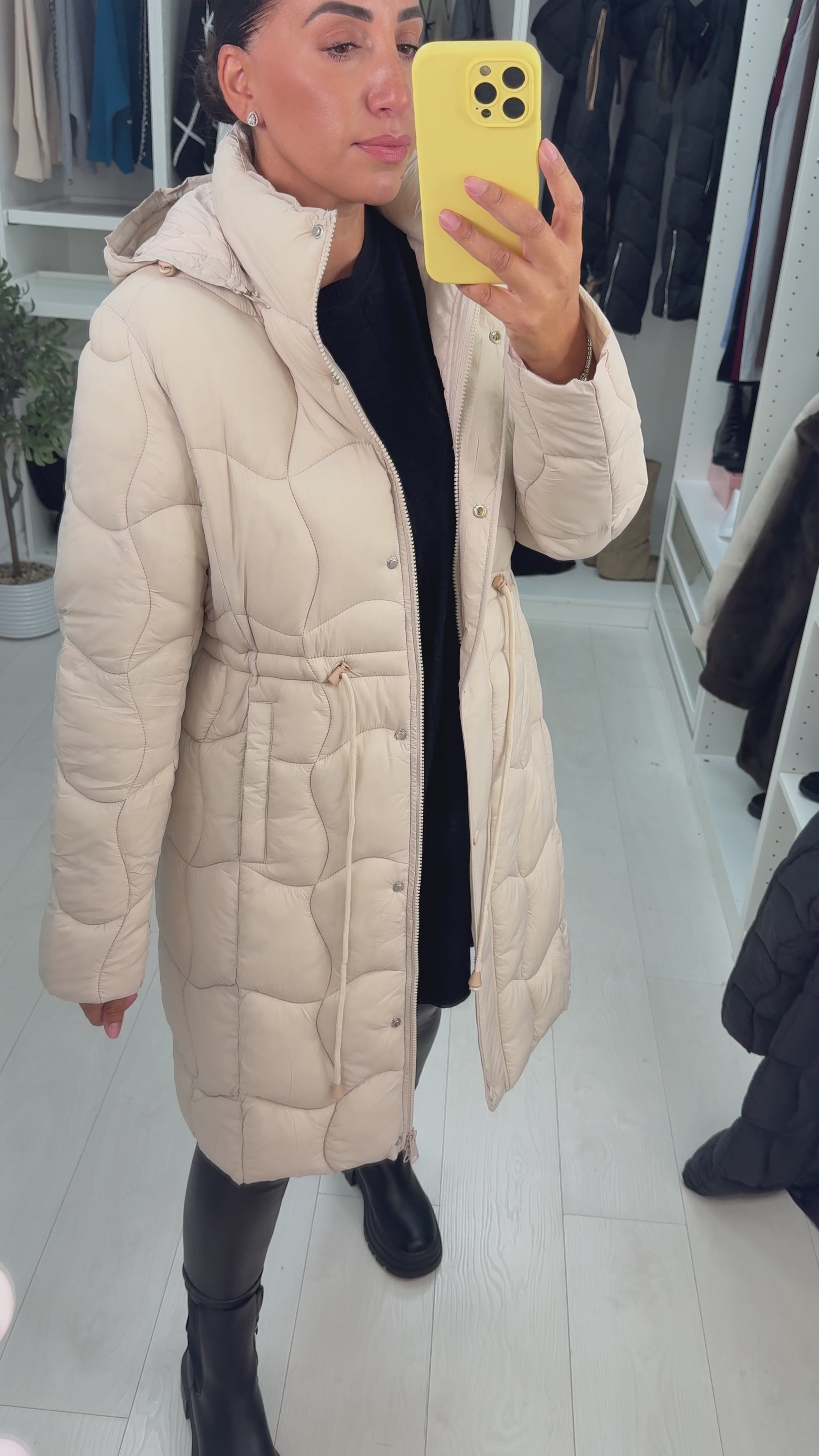 Alexis Quilted Toggle Waist Longline Coat