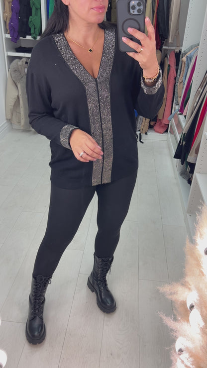 Zoe Gem Panel Front V Neck Jumper