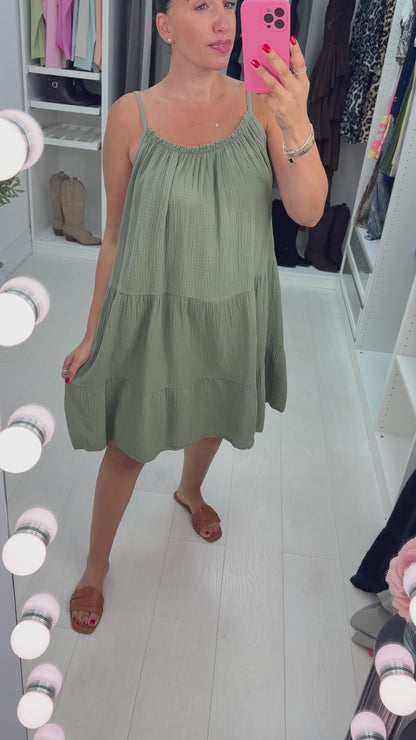 Marita Plain Cheesecloth Strappy Smock Dress