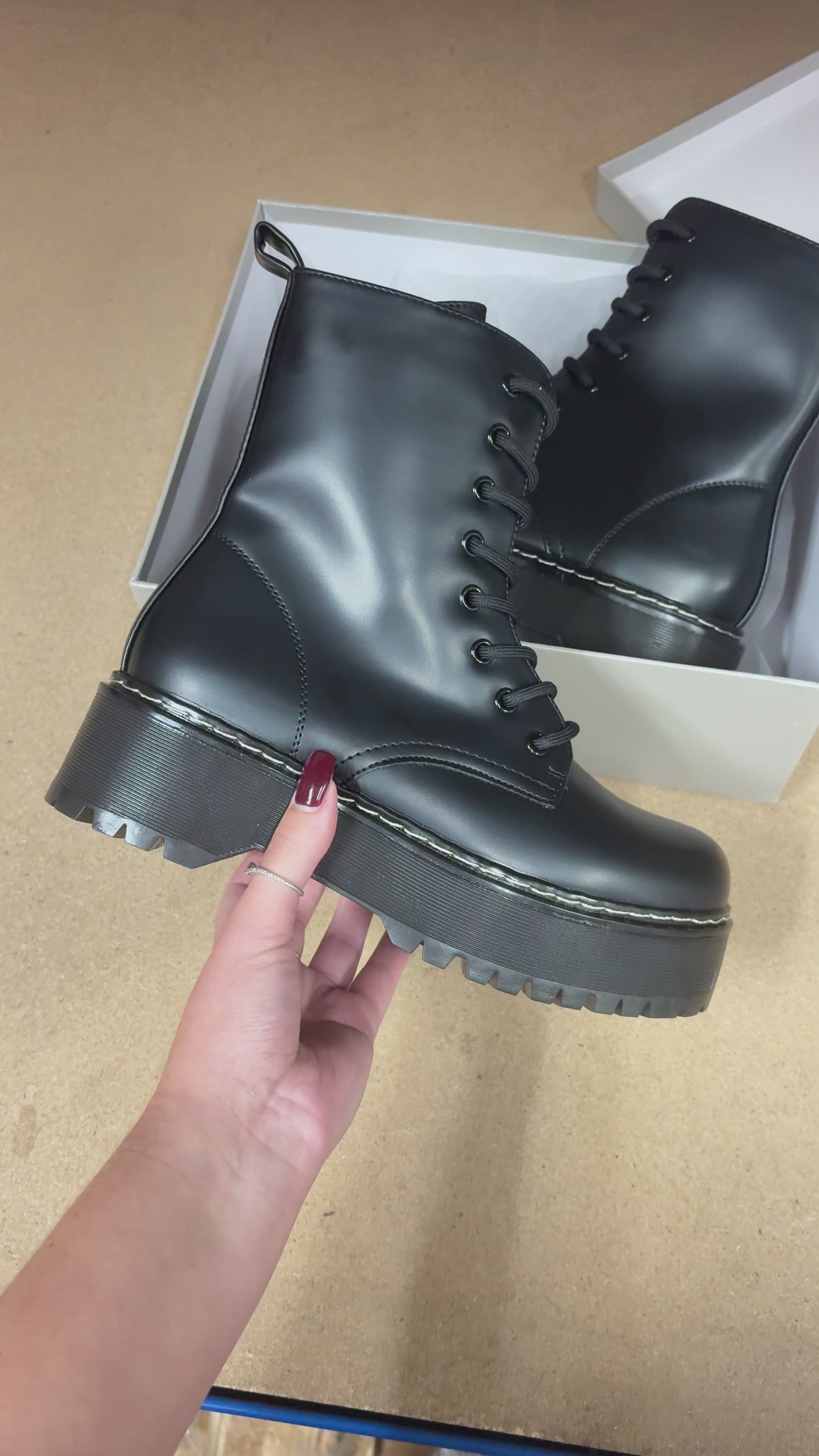 Load video: Pedro Faux Leather Chunky Sole Biker Boots