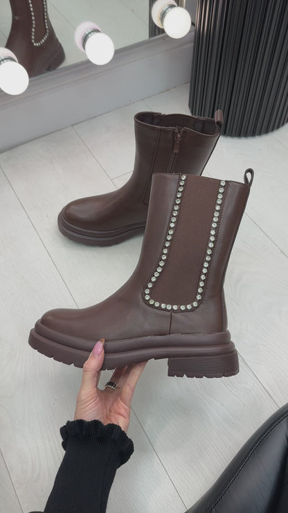 Oriavella Faux Leather Embellished Ankle Boots