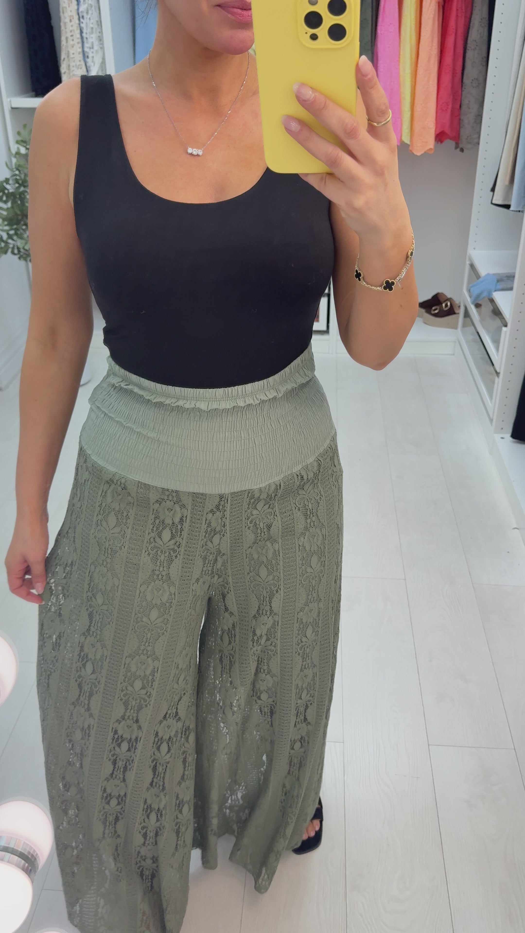 Davina Elasticated Floral Lace Detailed Wide Leg Trousers