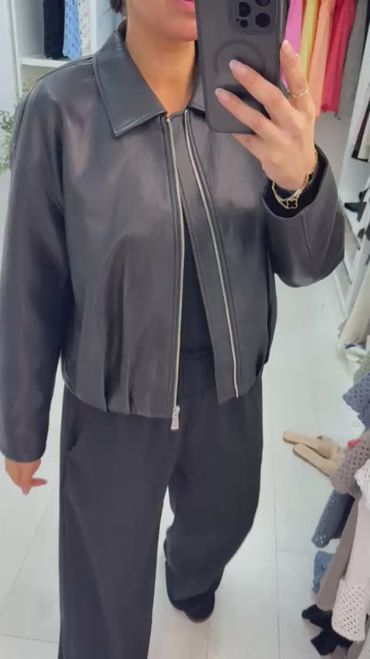 Kool Faux Leather Zip Front Jacket
