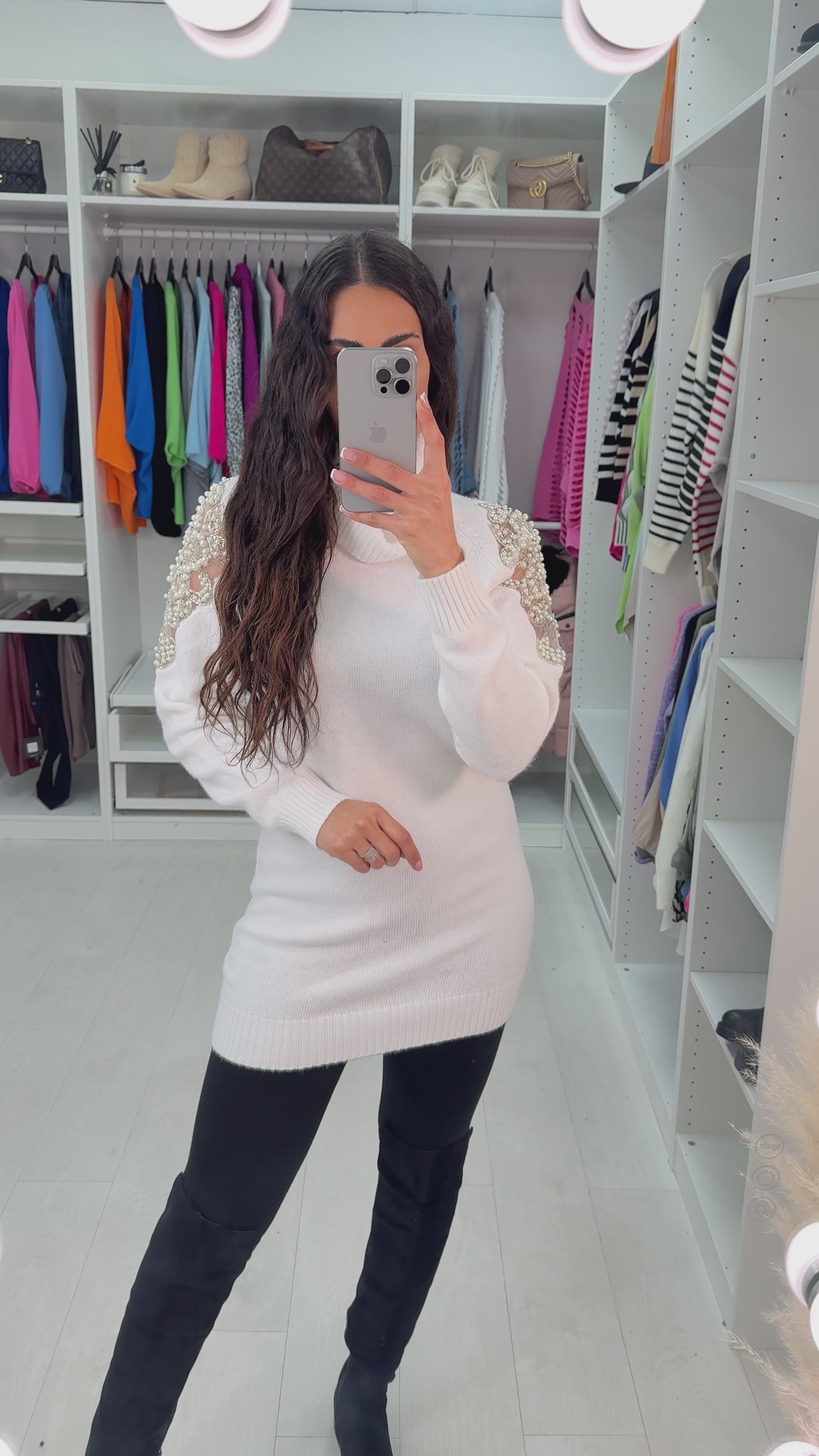 Load video: Layton White Roll Neck Knit Tunic