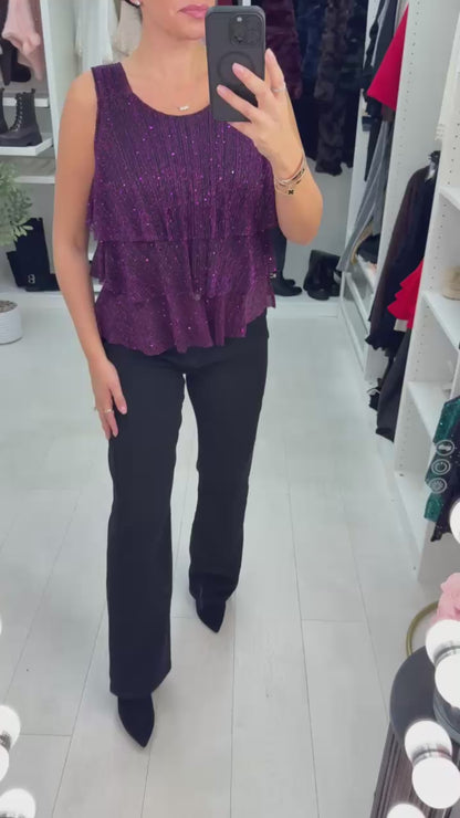 Kaya Lurex & Sequin Detailed Tiered Top