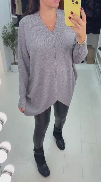 Antonella Diamante Heart Detail Loose Fit Jumper