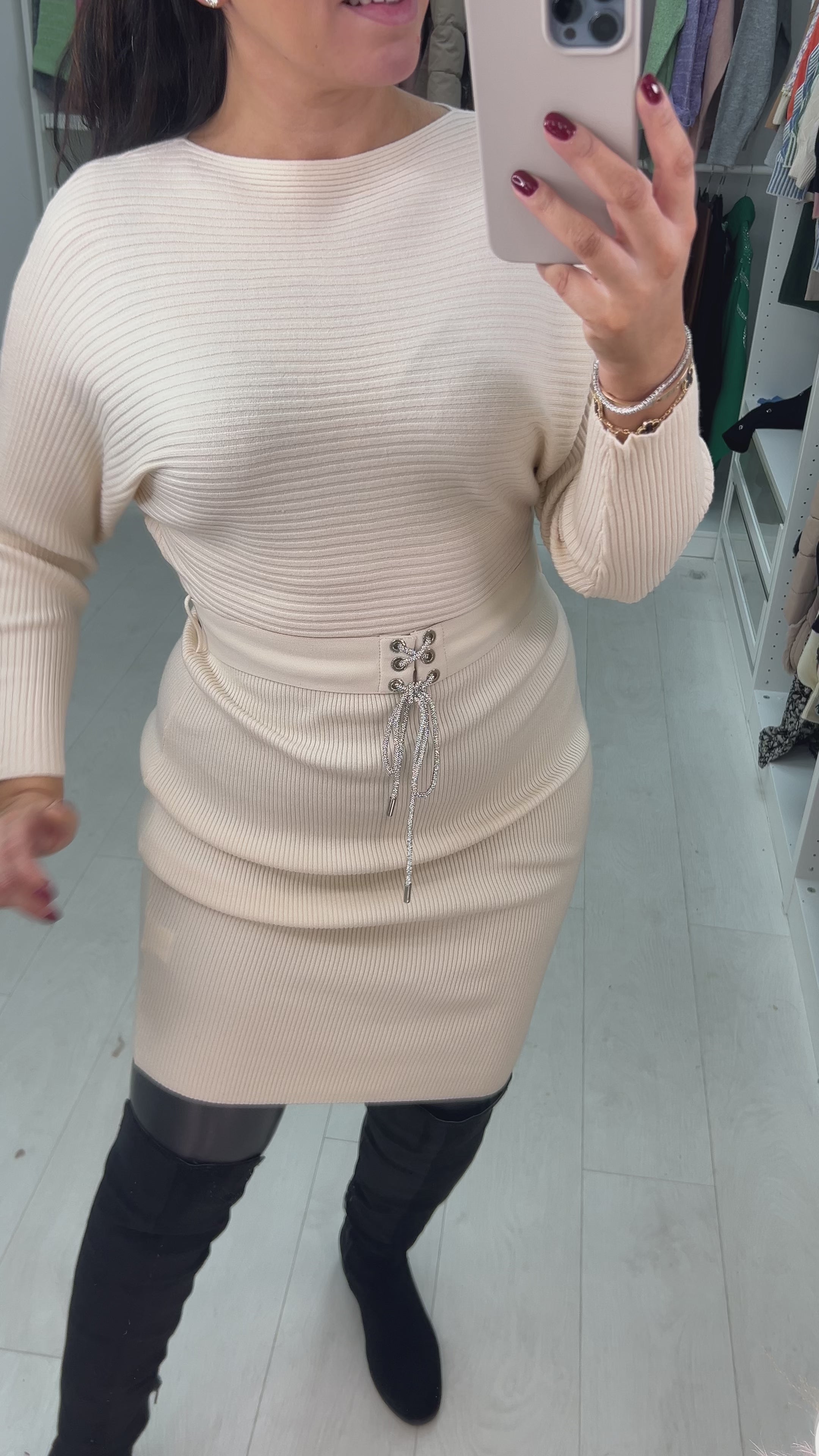 Load video: Toya Rib Knit Belted Jumper Dress