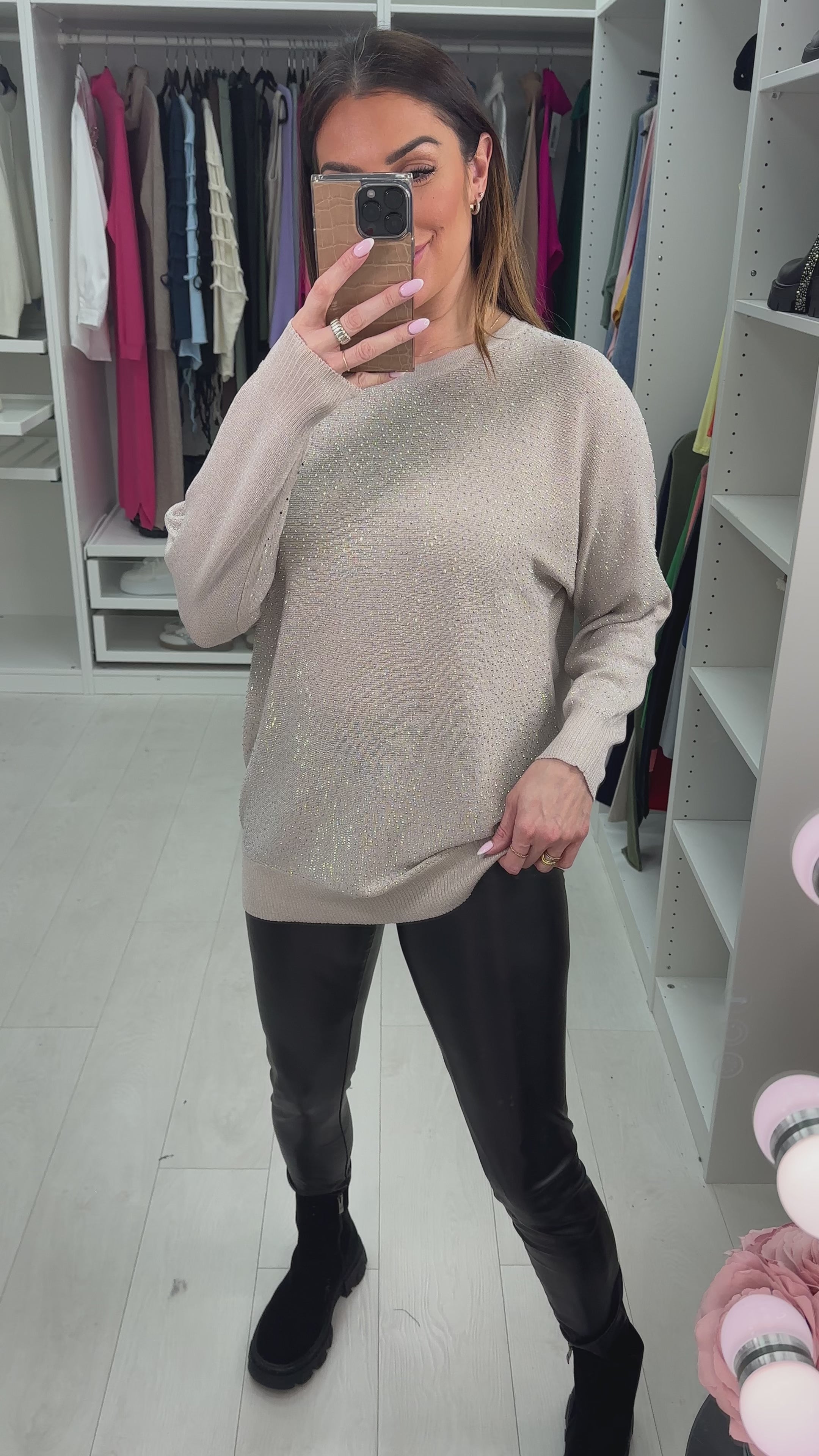 Load video: Jaxon Embellished Lurex Thin Knit Jumper
