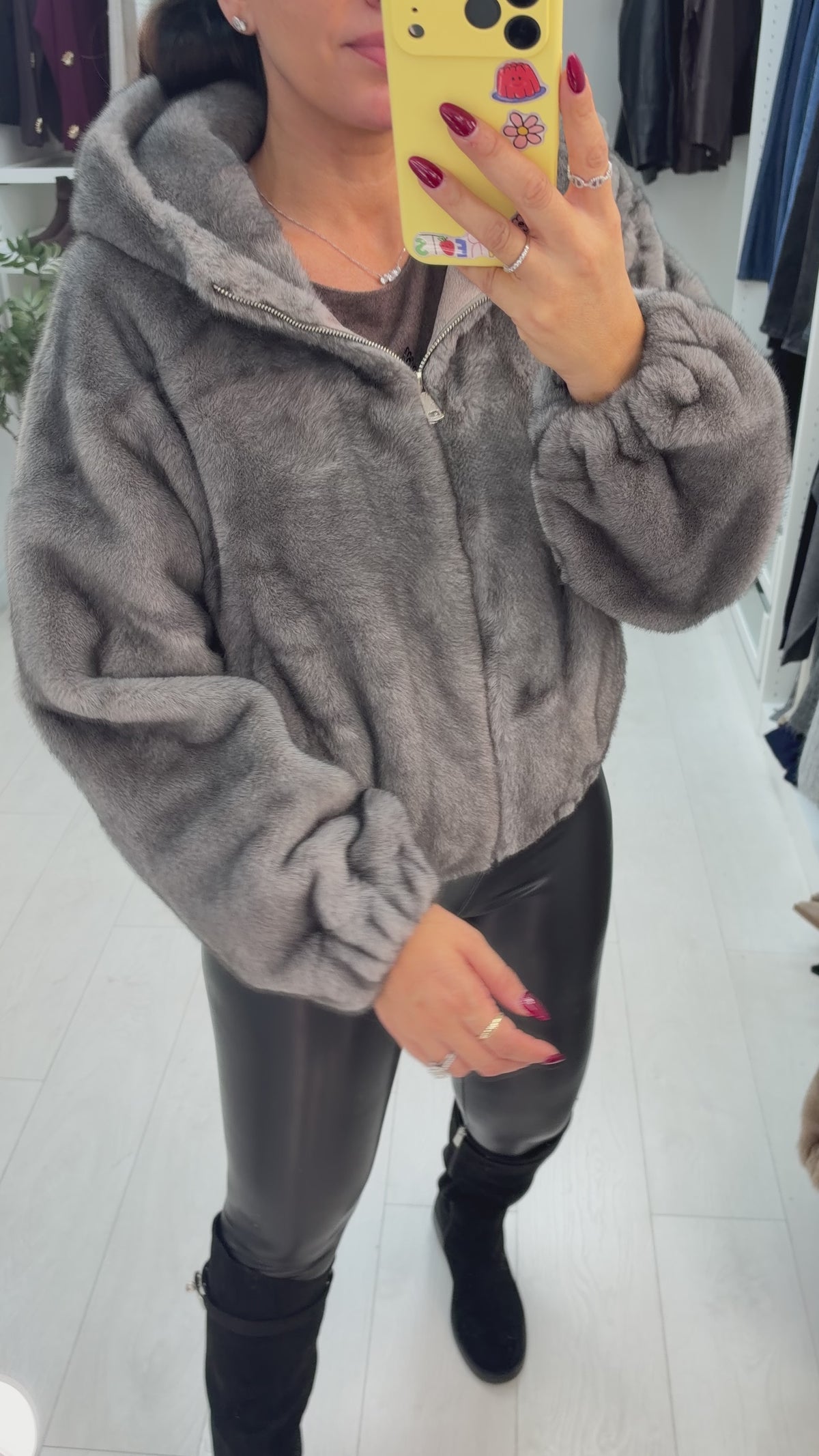 Hollie Faux Fur Zip Front Hooded Jacket