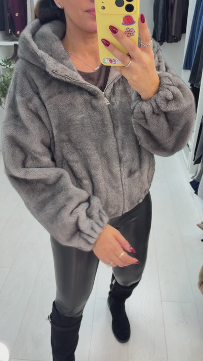 Hollie Faux Fur Zip Front Hooded Jacket