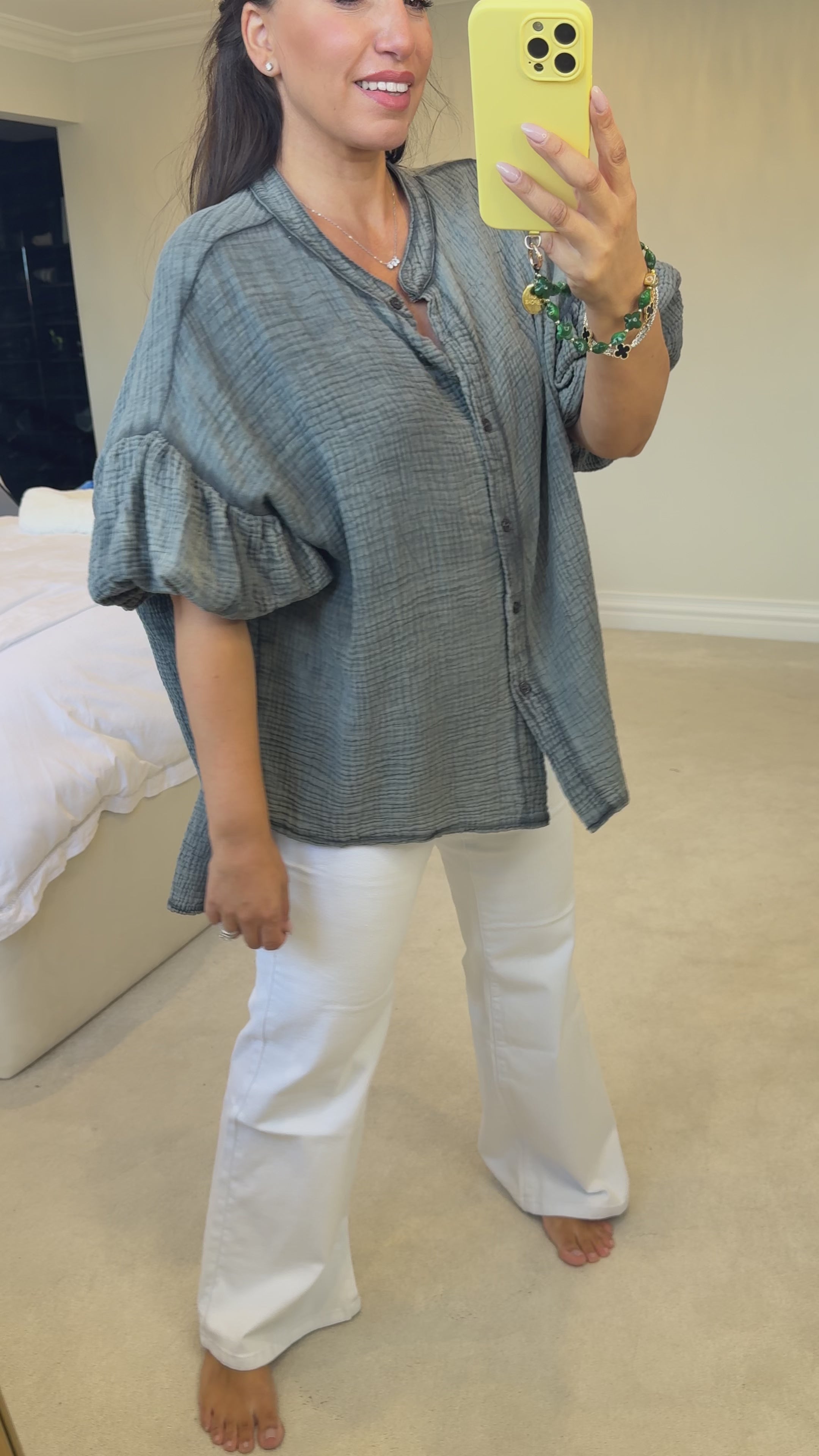 Gwen Plain Oversized Cheesecloth Balloon Sleeve Blouse