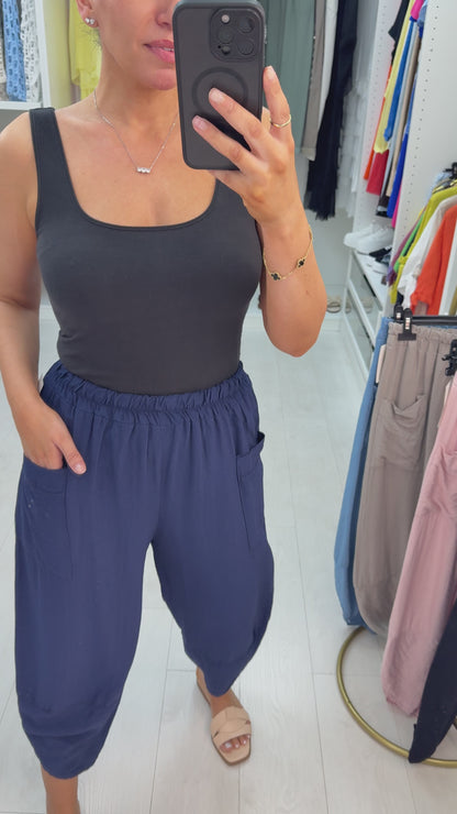 Izalea Plain Elasticated Waist Carrot Leg Trousers