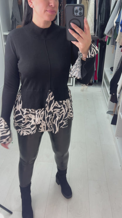 Zabrina Beige Zebra Print Blouse Hem Knit