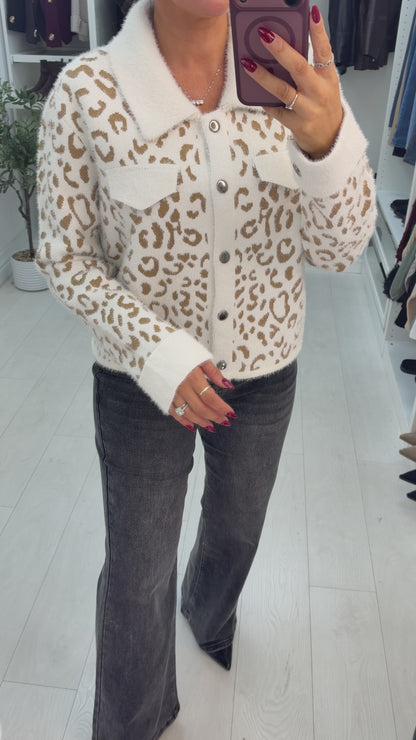 Demilla Leopard Print Fluffy Cardi Jacket