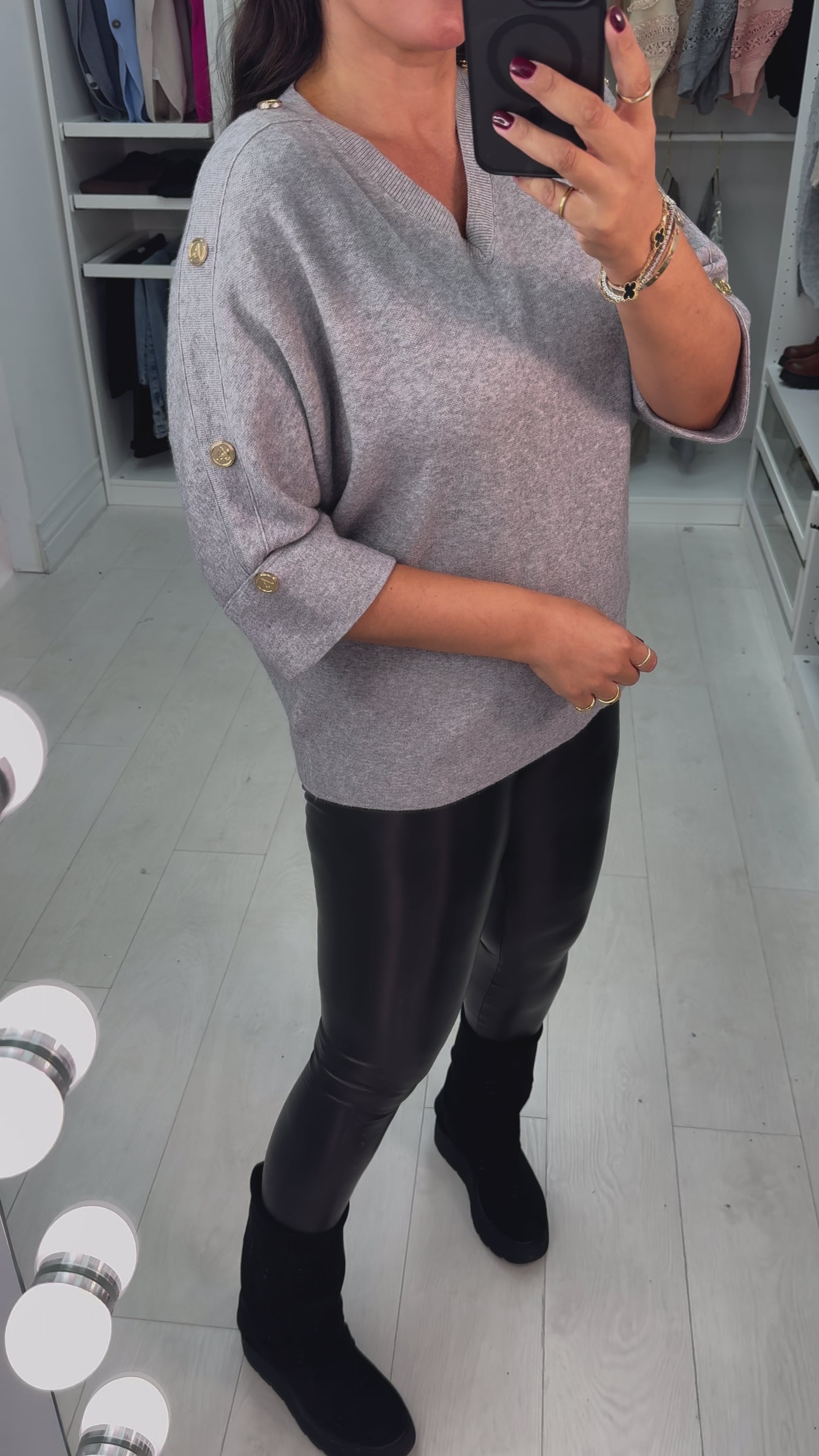 Load video: Dena Button Detailed V Neck Knit Jumper