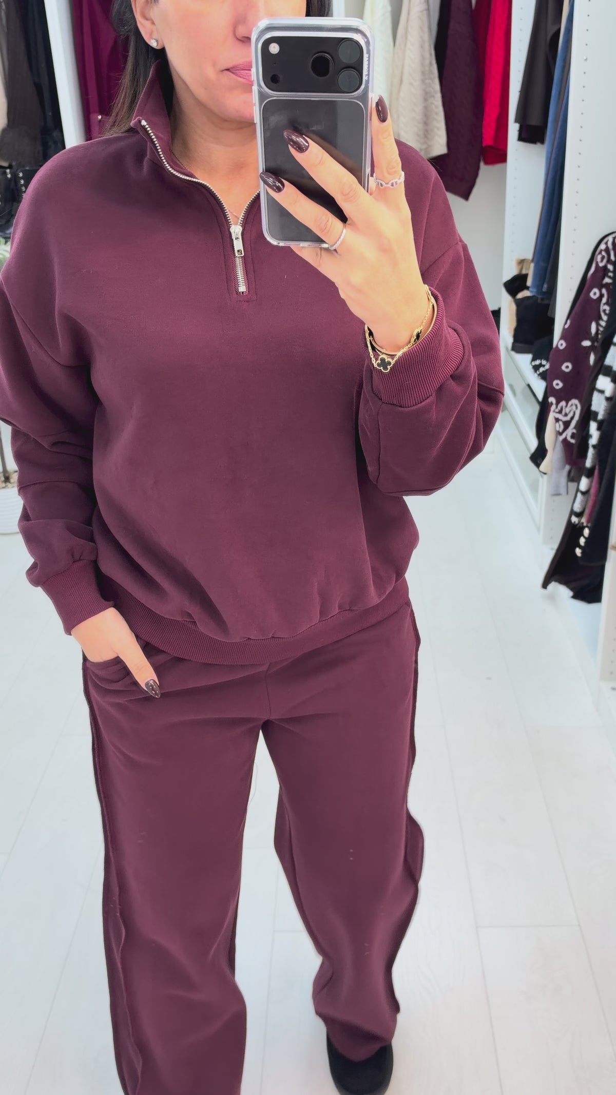 Giavanna Plain Quarter Zip Loungewear Set